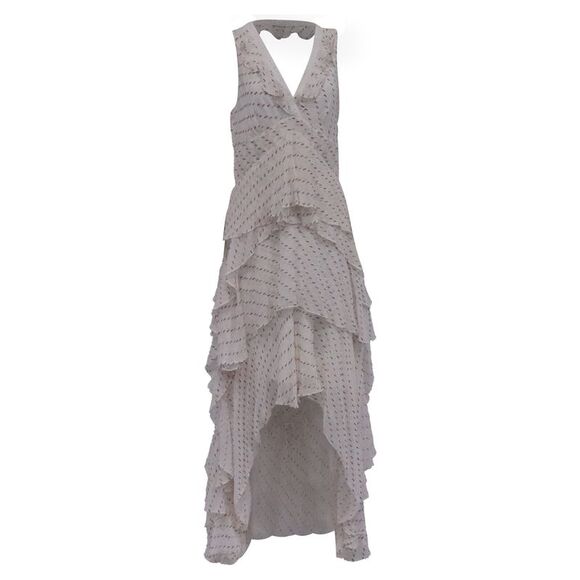 Diane von Furstenberg Bess Asymmetric Tiered Maxi Dress in White Viscose